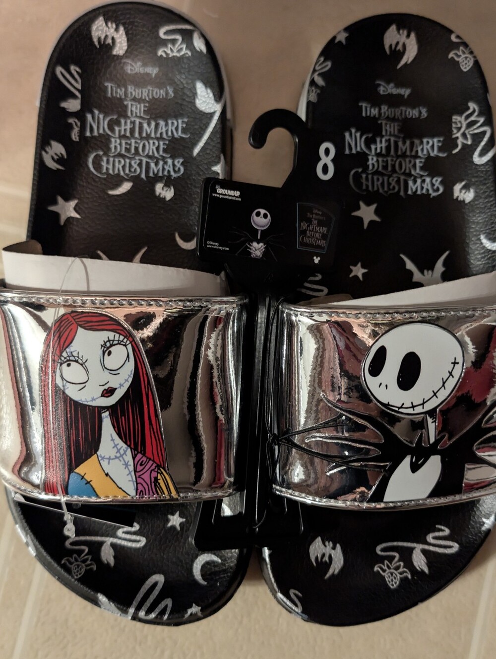The Nightmare Before Christmas Kids' Slide Sandals - Silver/Black